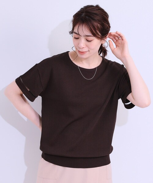 DRESKIP（ドレスキップ）の「【S-LL/洗える/UV】お袖シアーでヘルシーに フレアスリーブサマーニット（ニット/セーター・レディース・ネイビー/ダークブラウン/ピンク系/オフホワイト/ブラック/ブルーグリーン・01/02/03/04）」の11枚目の写真