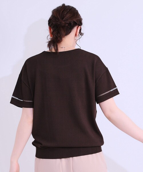 DRESKIP（ドレスキップ）の「【S-LL/洗える/UV】お袖シアーでヘルシーに フレアスリーブサマーニット（ニット/セーター・レディース・ネイビー/ダークブラウン/ピンク系/オフホワイト/ブラック/ブルーグリーン・01/02/03/04）」の12枚目の写真