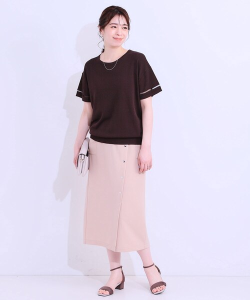 DRESKIP（ドレスキップ）の「【S-LL/洗える/UV】お袖シアーでヘルシーに フレアスリーブサマーニット（ニット/セーター・レディース・ネイビー/ダークブラウン/ピンク系/オフホワイト/ブラック/ブルーグリーン・01/02/03/04）」の13枚目の写真