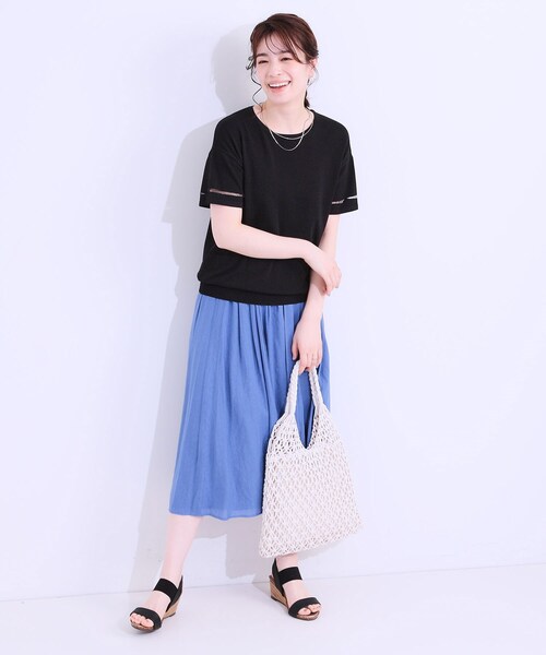 DRESKIP（ドレスキップ）の「【S-LL/洗える/UV】お袖シアーでヘルシーに フレアスリーブサマーニット（ニット/セーター・レディース・ネイビー/ダークブラウン/ピンク系/オフホワイト/ブラック/ブルーグリーン・01/02/03/04）」の17枚目の写真