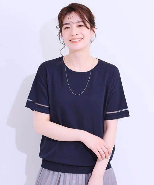 DRESKIP（ドレスキップ）の「【S-LL/洗える/UV】お袖シアーでヘルシーに フレアスリーブサマーニット（ニット/セーター・レディース・ネイビー/ダークブラウン/ピンク系/オフホワイト/ブラック/ブルーグリーン・01/02/03/04）」の19枚目の写真