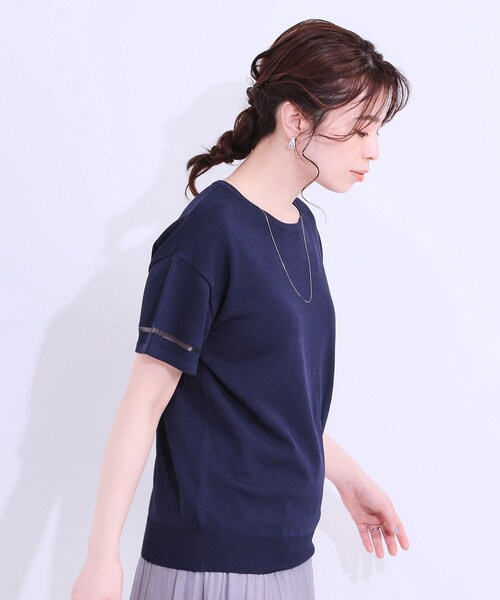 DRESKIP（ドレスキップ）の「【S-LL/洗える/UV】お袖シアーでヘルシーに フレアスリーブサマーニット（ニット/セーター・レディース・ネイビー/ダークブラウン/ピンク系/オフホワイト/ブラック/ブルーグリーン・01/02/03/04）」の20枚目の写真