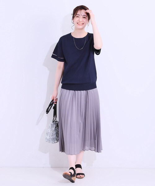 DRESKIP（ドレスキップ）の「【S-LL/洗える/UV】お袖シアーでヘルシーに フレアスリーブサマーニット（ニット/セーター・レディース・ネイビー/ダークブラウン/ピンク系/オフホワイト/ブラック/ブルーグリーン・01/02/03/04）」の21枚目の写真