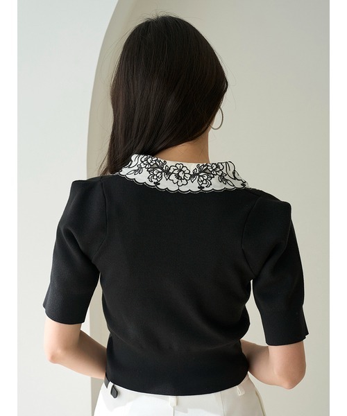 SNIDEL（スナイデル）の「Sustainableエンブロイダリープルオーバー（ニット/セーター・レディース・ラベンダー/ブラック/アイボリー・FREE）」の5枚目の写真