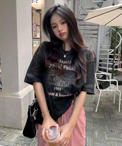 SHEPP(シープ)の「レタープリントピグメントT(Tシャツ/カットソー・レディース・ブラック・L/M)」の1枚目の写真