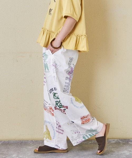 CUBE SUGAR（キューブシュガー）の「綿ソフトボイル総柄プリントギャザーパンツ（その他パンツ・レディース・ブラック系その他/ホワイト系その他/ベージュ系その他/ブルー系その他・M）」の7枚目の写真