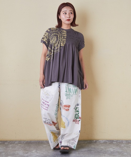 CUBE SUGAR（キューブシュガー）の「綿ソフトボイル総柄プリントギャザーパンツ（その他パンツ・レディース・ブラック系その他/ホワイト系その他/ベージュ系その他/ブルー系その他・M）」の5枚目の写真