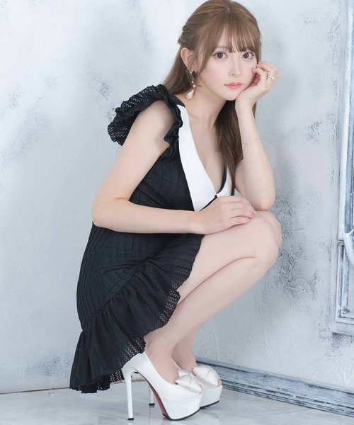 キャバドレス [韓国ドレス] セーラーフリル袖コットンレース
