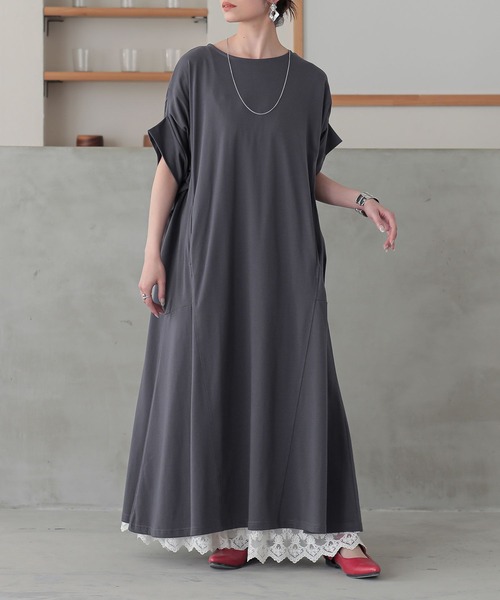 n'OrLABEL(ノアールレーベル)の「【接触冷感】変形ドルマンカットワンピース(ワンピース・レディース・ブルー/チャコール/イエロー/ブラック・FREE)」の3枚目の写真