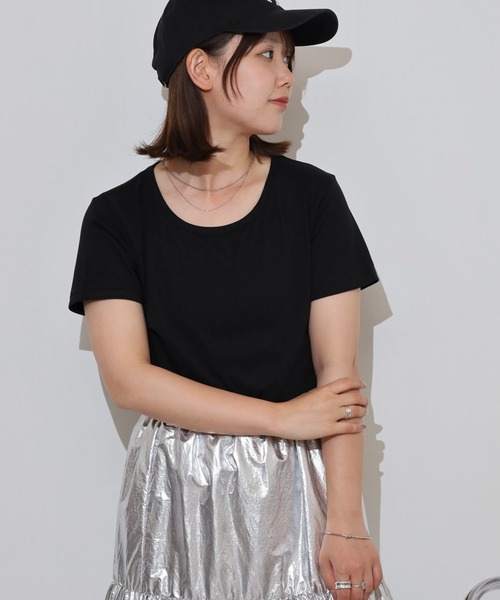 TRUSS（トラス）の「TRUSS ｿﾌﾄｽﾘﾑTｼｬﾂ（Tシャツ/カットソー・レディース・ブラック/ヘザーグレー/ナチュラル/ホワイト/ピンク系/ネイビー/チャコール・S/L/M/XS/XL）」の19枚目の写真