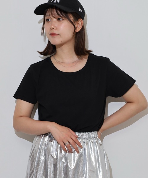 TRUSS（トラス）の「TRUSS ｿﾌﾄｽﾘﾑTｼｬﾂ（Tシャツ/カットソー・レディース・ブラック/ヘザーグレー/ナチュラル/ホワイト/ピンク系/ネイビー/チャコール・S/L/M/XS/XL）」の17枚目の写真