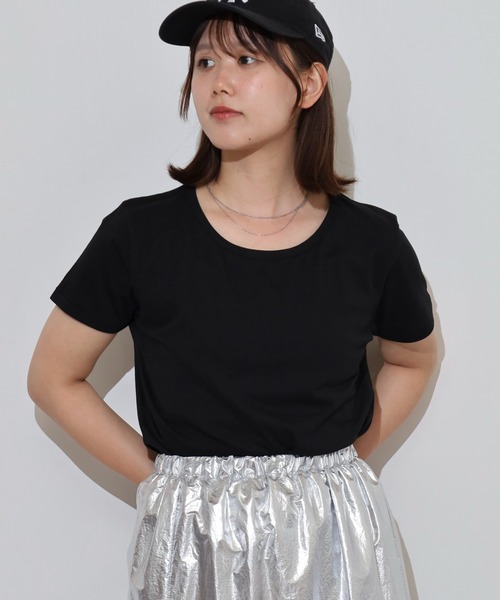 TRUSS（トラス）の「TRUSS ｿﾌﾄｽﾘﾑTｼｬﾂ（Tシャツ/カットソー・レディース・ブラック/ヘザーグレー/ナチュラル/ホワイト/ピンク系/ネイビー/チャコール・S/L/M/XS/XL）」の18枚目の写真