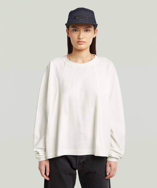 G-STAR（ジースター）の「A LINE OVERSIZED T-SHIRT/AラインオーバーサイスロングスリーブTシャツ（Tシャツ/カットソー・レディース・ダークブラック/オフホワイト・SMALL/X-SMALL/MEDIUM/LARGE）」の2枚目の写真