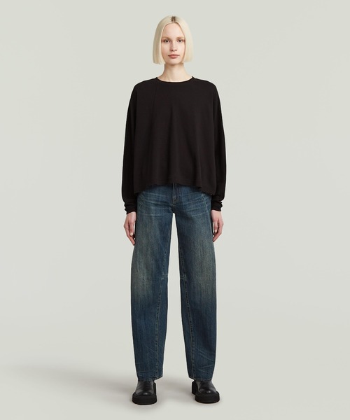 G-STAR（ジースター）の「A LINE OVERSIZED T-SHIRT/AラインオーバーサイスロングスリーブTシャツ（Tシャツ/カットソー・レディース・ダークブラック/オフホワイト・SMALL/X-SMALL/MEDIUM/LARGE）」の4枚目の写真