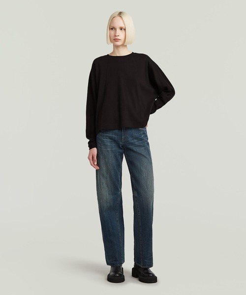 G-STAR（ジースター）の「A LINE OVERSIZED T-SHIRT/AラインオーバーサイスロングスリーブTシャツ（Tシャツ/カットソー・レディース・ダークブラック/オフホワイト・SMALL/X-SMALL/MEDIUM/LARGE）」の5枚目の写真