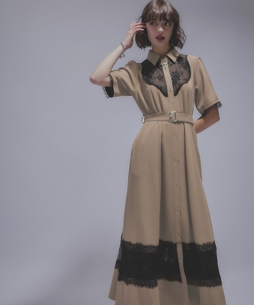 HARE　エリ2WAYレースワンピース　ベージュ HARE（ハレ）の「エリ2WAYレースワンピース(HARE)（ワンピース）」 - WEAR