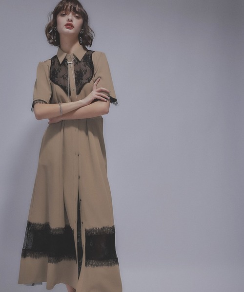 HARE　エリ2WAYレースワンピース　ベージュ HARE（ハレ）の「エリ2WAYレースワンピース(HARE)（ワンピース）」 - WEAR