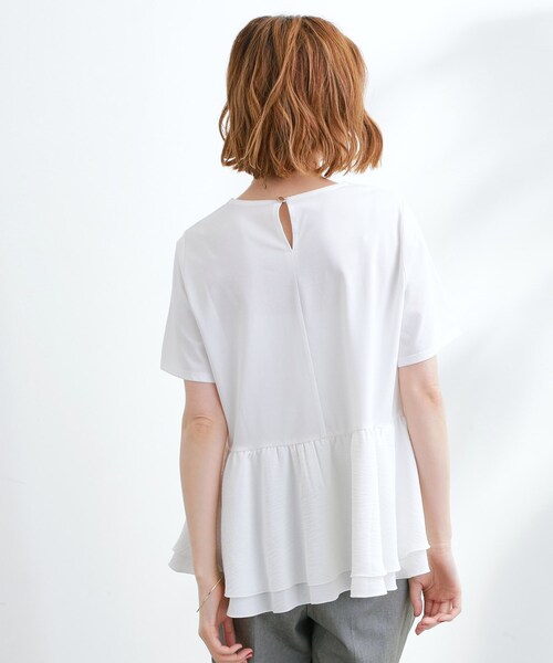 grove（グローブ）の「【UV・冷感】布帛使いフレアーTシャツ（Tシャツ/カットソー・レディース・オフホワイト/ブラック/ブルーグリーン/オレンジ・02/03/01/04/05）」の6枚目の写真