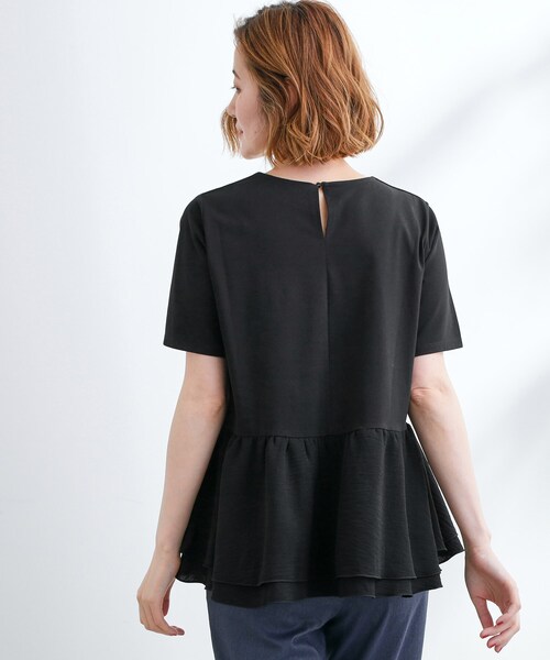 grove（グローブ）の「【UV・冷感】布帛使いフレアーTシャツ（Tシャツ/カットソー・レディース・オフホワイト/ブラック/ブルーグリーン/オレンジ・02/03/01/04/05）」の9枚目の写真