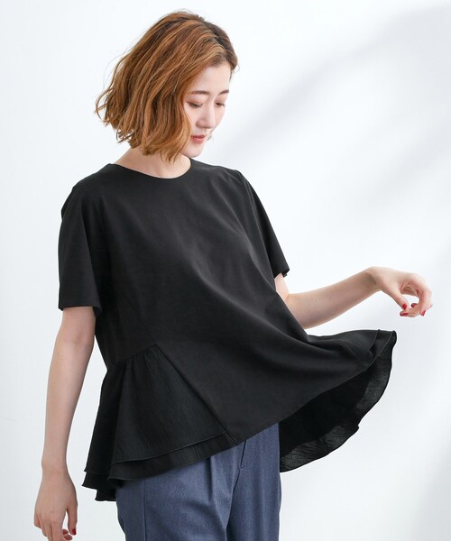 grove（グローブ）の「【UV・冷感】布帛使いフレアーTシャツ（Tシャツ/カットソー・レディース・オフホワイト/ブラック/ブルーグリーン/オレンジ・02/03/01/04/05）」の10枚目の写真