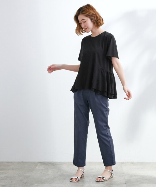 grove（グローブ）の「【UV・冷感】布帛使いフレアーTシャツ（Tシャツ/カットソー・レディース・オフホワイト/ブラック/ブルーグリーン/オレンジ・02/03/01/04/05）」の11枚目の写真