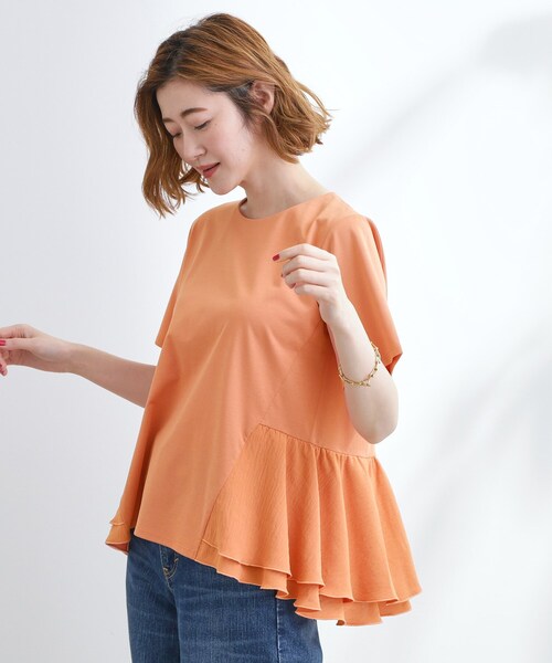 grove（グローブ）の「【UV・冷感】布帛使いフレアーTシャツ（Tシャツ/カットソー・レディース・オフホワイト/ブラック/ブルーグリーン/オレンジ・02/03/01/04/05）」の13枚目の写真