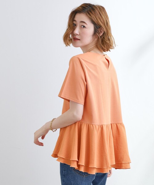 grove（グローブ）の「【UV・冷感】布帛使いフレアーTシャツ（Tシャツ/カットソー・レディース・オフホワイト/ブラック/ブルーグリーン/オレンジ・02/03/01/04/05）」の14枚目の写真