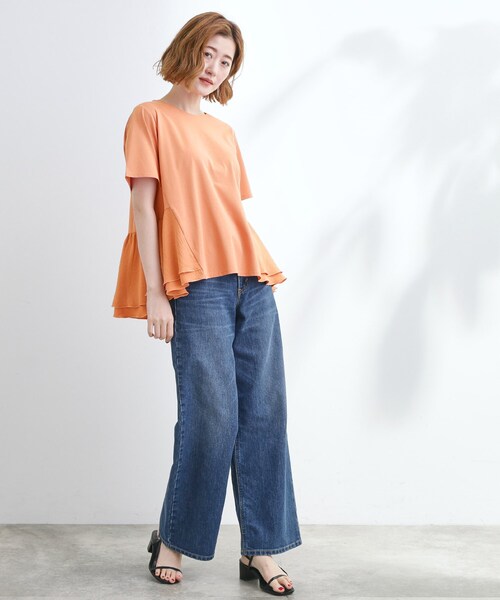 grove（グローブ）の「【UV・冷感】布帛使いフレアーTシャツ（Tシャツ/カットソー・レディース・オフホワイト/ブラック/ブルーグリーン/オレンジ・02/03/01/04/05）」の15枚目の写真