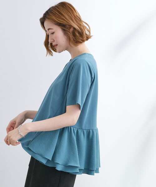 grove（グローブ）の「【UV・冷感】布帛使いフレアーTシャツ（Tシャツ/カットソー・レディース・オフホワイト/ブラック/ブルーグリーン/オレンジ・02/03/01/04/05）」の18枚目の写真