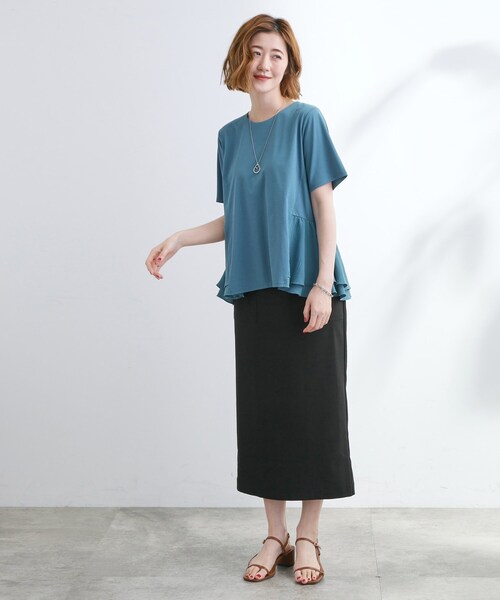 grove（グローブ）の「【UV・冷感】布帛使いフレアーTシャツ（Tシャツ/カットソー・レディース・オフホワイト/ブラック/ブルーグリーン/オレンジ・02/03/01/04/05）」の19枚目の写真