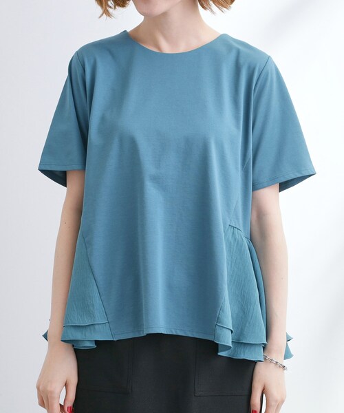 grove（グローブ）の「【UV・冷感】布帛使いフレアーTシャツ（Tシャツ/カットソー・レディース・オフホワイト/ブラック/ブルーグリーン/オレンジ・02/03/01/04/05）」の21枚目の写真