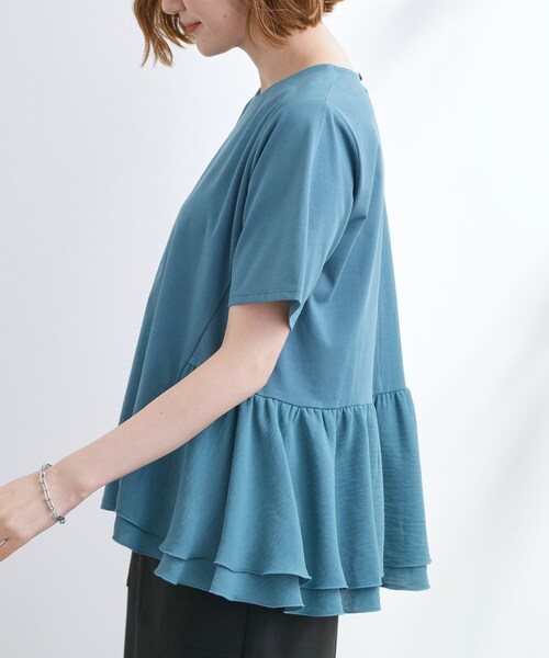 grove（グローブ）の「【UV・冷感】布帛使いフレアーTシャツ（Tシャツ/カットソー・レディース・オフホワイト/ブラック/ブルーグリーン/オレンジ・02/03/01/04/05）」の22枚目の写真