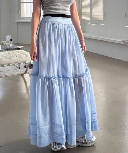 FREE STYLISTS(フリー スタイリスト)の「YUGA_YGMC Gauze fabric half sheer skirt(スカート・レディース・ブラック/ブルー/ホワイト・FREE)」の3枚目の写真