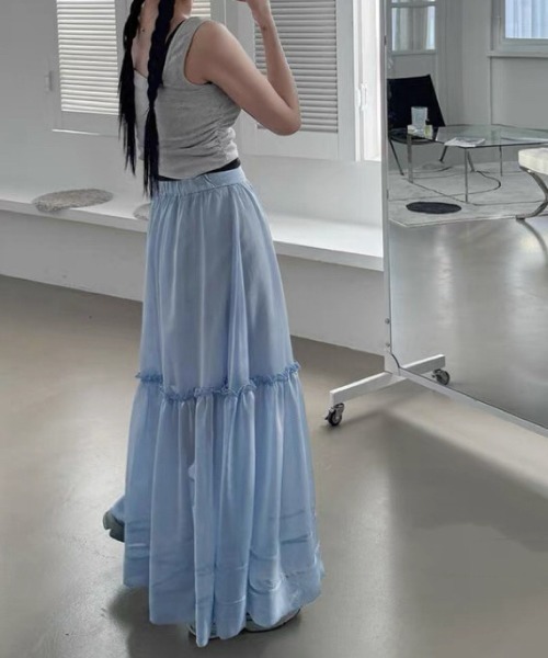 FREE STYLISTS(フリー スタイリスト)の「YUGA_YGMC Gauze fabric half sheer skirt(スカート・レディース・ブラック/ブルー/ホワイト・FREE)」の4枚目の写真