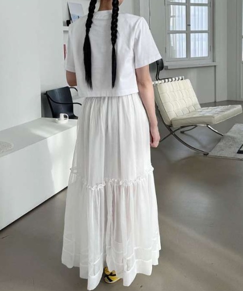 FREE STYLISTS(フリー スタイリスト)の「YUGA_YGMC Gauze fabric half sheer skirt(スカート・レディース・ブラック/ブルー/ホワイト・FREE)」の5枚目の写真