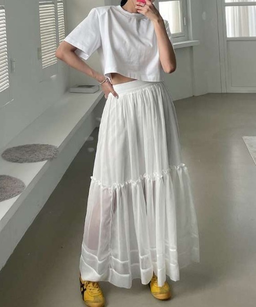 FREE STYLISTS(フリー スタイリスト)の「YUGA_YGMC Gauze fabric half sheer skirt(スカート・レディース・ブラック/ブルー/ホワイト・FREE)」の8枚目の写真