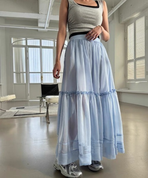 FREE STYLISTS(フリー スタイリスト)の「YUGA_YGMC Gauze fabric half sheer skirt(スカート・レディース・ブラック/ブルー/ホワイト・FREE)」の10枚目の写真