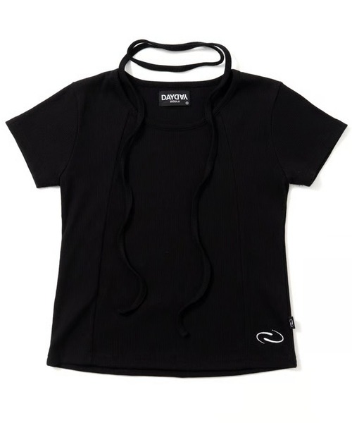 DAYDAY(デイデイ)の「スピンロゴリブトップス(Tシャツ/カットソー・レディース・モカ/ブラック・L/M)」の1枚目の写真