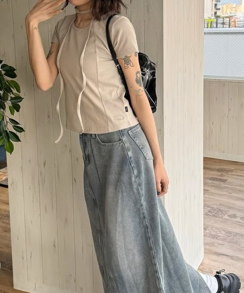 DAYDAY(デイデイ)の「スピンロゴリブトップス(Tシャツ/カットソー・レディース・モカ/ブラック・L/M)」の4枚目の写真