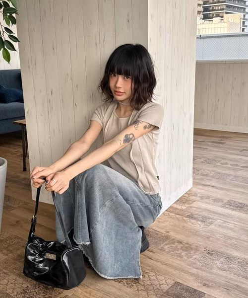 DAYDAY(デイデイ)の「スピンロゴリブトップス(Tシャツ/カットソー・レディース・モカ/ブラック・L/M)」の5枚目の写真