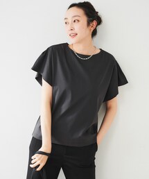 tシャツ ダンボールニットラッフルスリーブプルオーバー「洗える」 レディース ラッフルスリーブ」に該当するレディースのTシャツ/カットソー
