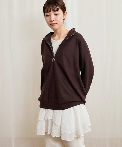 fig Ｌondon（フィグロンドン）の「●HALF zip pullover（Tシャツ/カットソー・レディース・ダークブラウン/イエロー/ネイビー・FREE）」の9枚目の写真