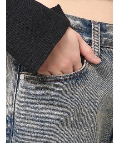 EMODA（エモダ）の「アートステッチワイドルーズジーンズ（デニムパンツ・レディース・インディゴブルー/ライトブルー・MEDIUM/SMALL）」の5枚目の写真