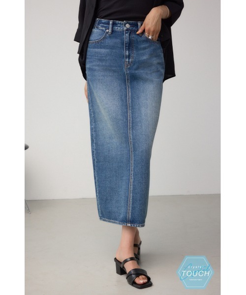 AZUL by moussy（アズールバイマウジー）の「C/T冷感サイドゴムデニムスカート（デニムスカート・レディース・ブルー/ダークブルー・SMALL/MEDIUM/LARGE）」の2枚目の写真