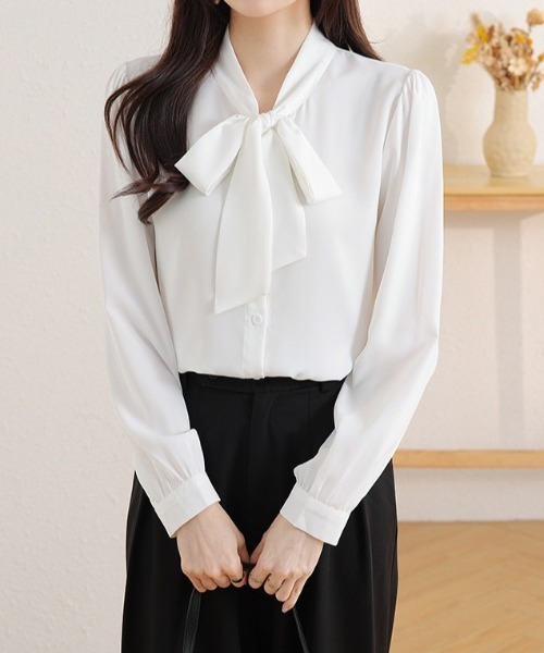 yuue' ( wear )(ユーイ)の「オフィス、プライベート、オケージョンにも◎ボウタイリボン長袖ブラウス(シャツ/ブラウス・レディース・ブルー/ホワイト/ベージュ・FREE)」の14枚目の写真