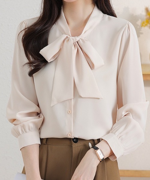 yuue' ( wear )(ユーイ)の「オフィス、プライベート、オケージョンにも◎ボウタイリボン長袖ブラウス(シャツ/ブラウス・レディース・ブルー/ホワイト/ベージュ・FREE)」の20枚目の写真