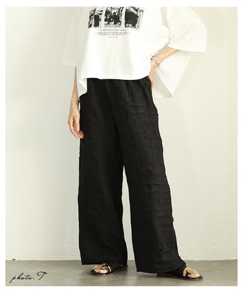 Sawa a la mode（サワアラモード）の「ジャガードセミワイドパンツ（その他パンツ・レディース・ブラック/アイボリー・FREE）」の4枚目の写真
