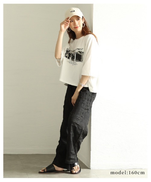 Sawa a la mode（サワアラモード）の「ジャガードセミワイドパンツ（その他パンツ・レディース・ブラック/アイボリー・FREE）」の5枚目の写真