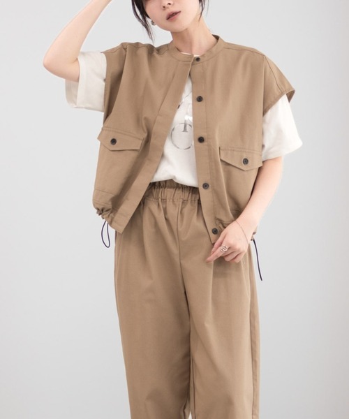 Mac-House(マックハウス)の「Idnes リネンライクノーカラージャケット(ノーカラージャケット・レディース・ブラック/ベージュ・M)」の21枚目の写真