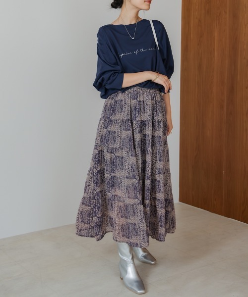 Bou Jeloud(ブージュルード)の「柄ティアードスカート(スカート・レディース・ブルー/ベージュ・38)」の5枚目の写真